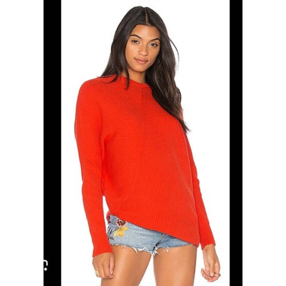 Free People Moonbeam Asymmetrical Ribbed Oversized Sweater Orange Red Sz S
